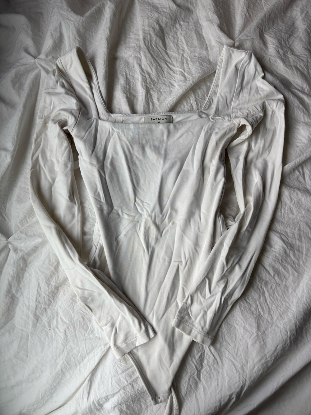 Babaton White Long-Sleeve Square-Neck Bodysuit